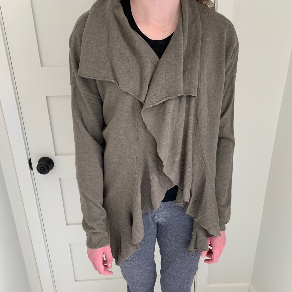 Boho long taupe cardigan sweater